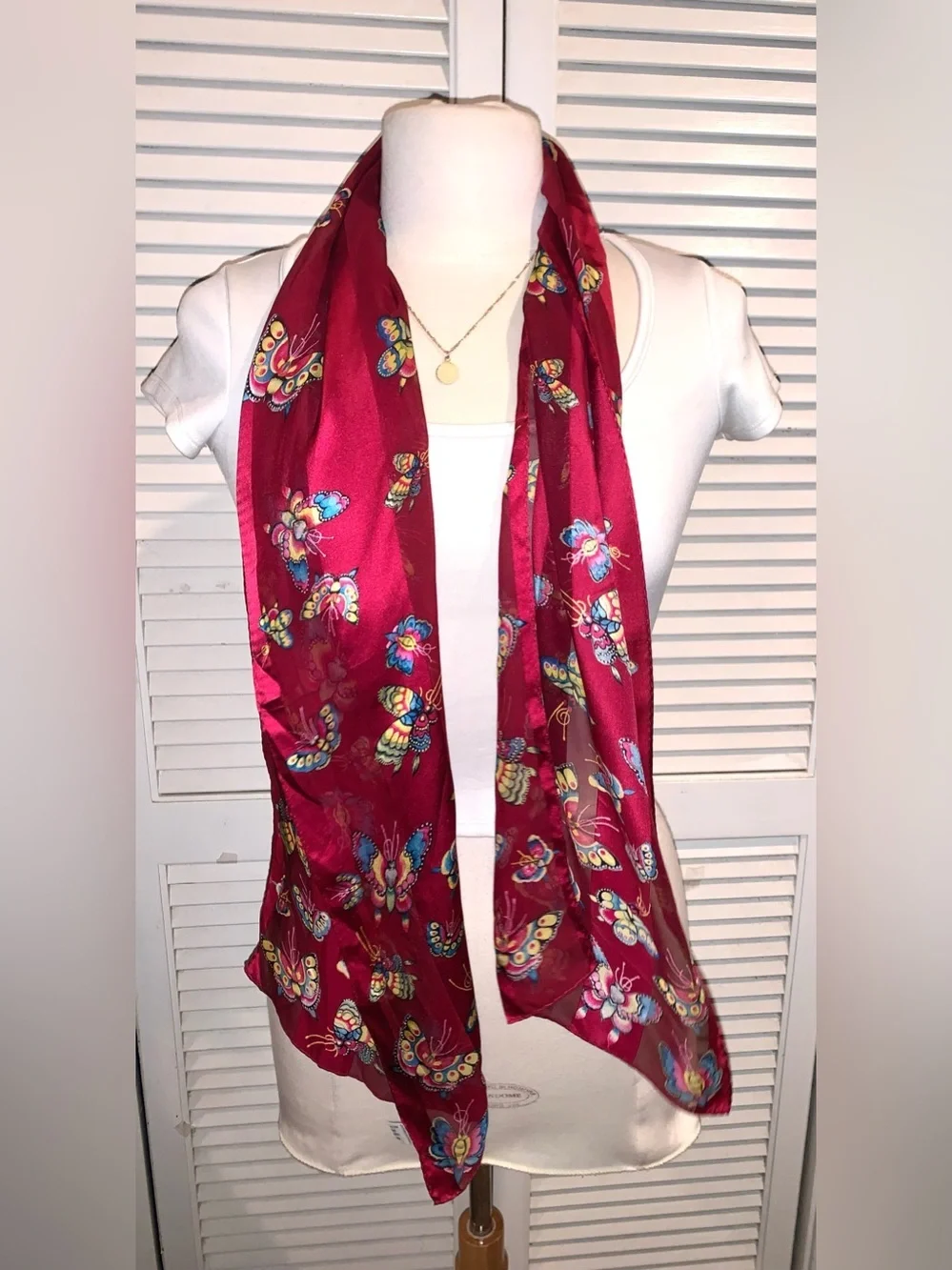 2 Silk Butterfly Scarfs Colorful Vintage both size 10” X 56”